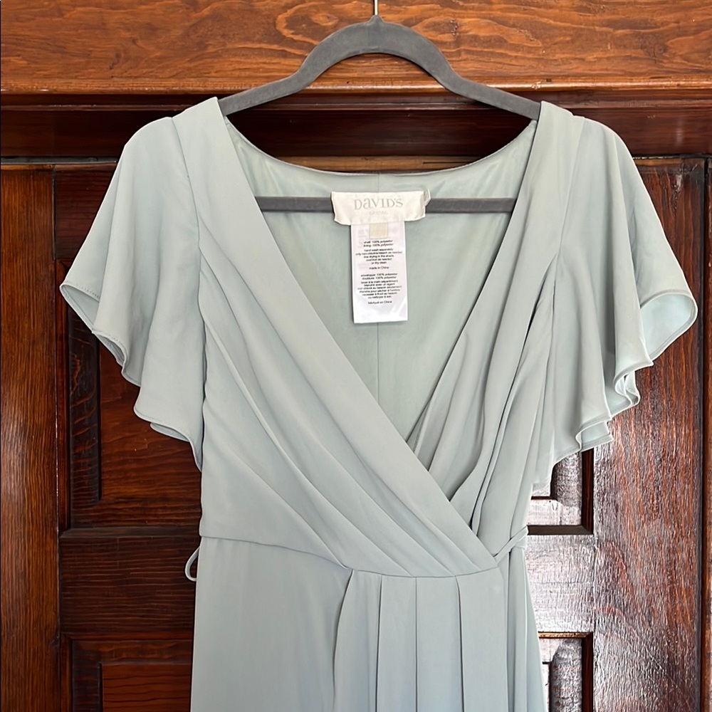 David's Bridal Dusty Sage Wrap Dress